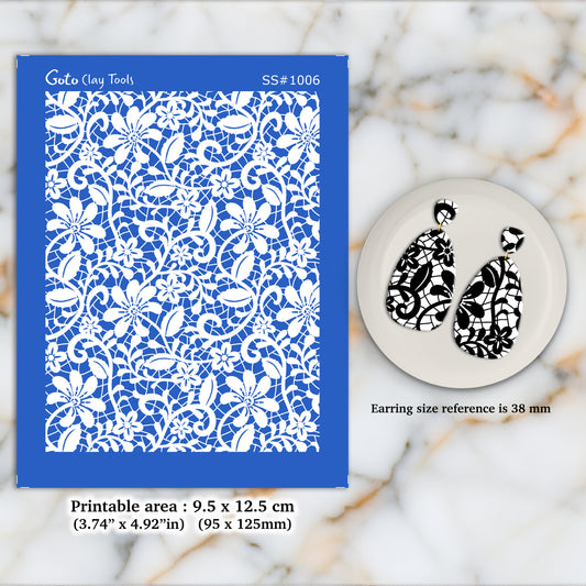 Lace Silkscreen for Polymer Clay Earring making, Clay Stencils, Clay Earring Silkscreen, Polymer Clay Supplies  SS#1006