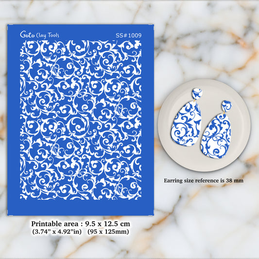 Ornamental Silkscreen for Polymer Clay Earring making, Clay Stencils, Clay Earring Silkscreen, Polymer Clay Supplies  SS#1009