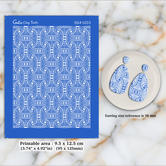 Art deco Silkscreen for Polymer Clay Earring making, Clay Stencils, Clay Earring Silkscreen, Polymer Clay Supplies  SS#1033