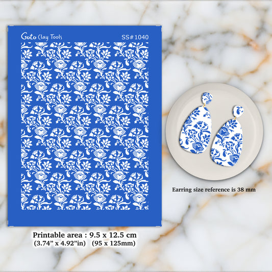 Floral Silkscreen for Polymer Clay Earring making, Clay Stencils, Clay Earring Silkscreen, Polymer Clay Supplies SS#1040