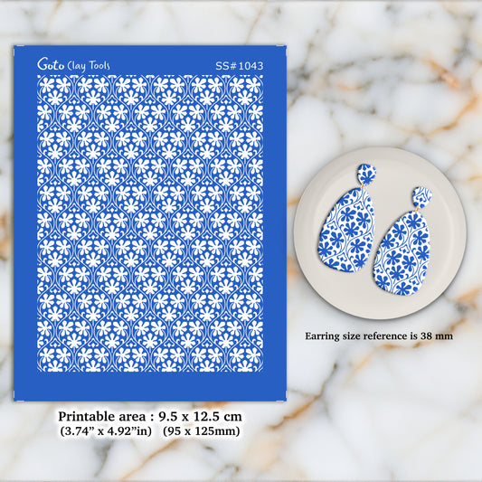 Floral Damask Silkscreen for Polymer Clay Earring making, Clay Stencils, Clay Earring Silkscreen, Polymer Clay Supplies SS#1043