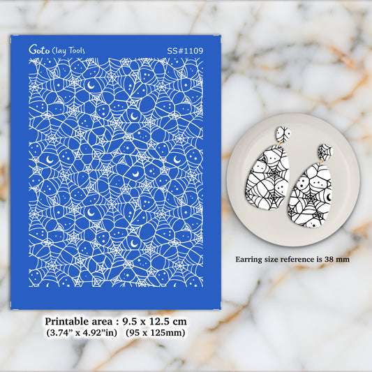 Halloween Spider web Silkscreen for Polymer Clay Earring making, Clay Stencils, Clay Earring Silkscreen, Polymer Clay Supplies SS#1109