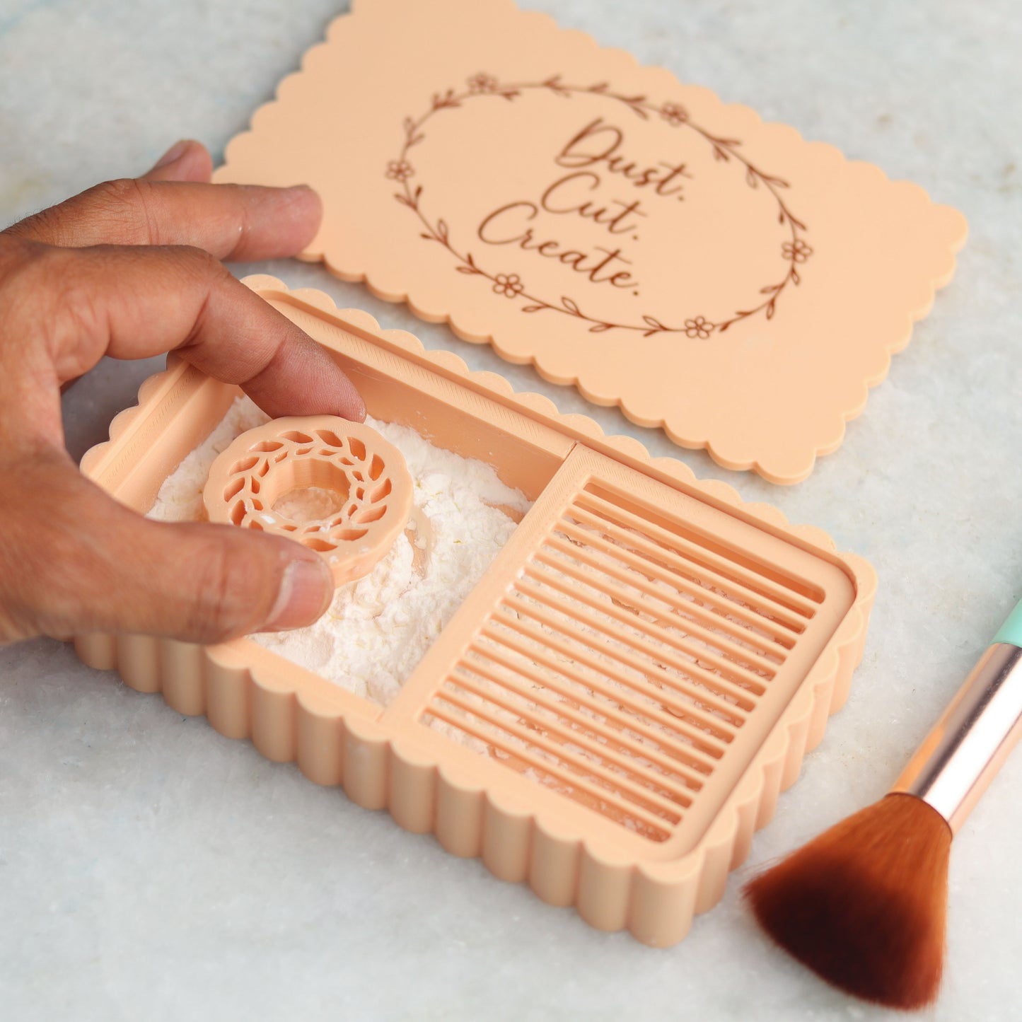 Cornstarch Box for Polymer Clay | “Dust. Cut. Create.” Clay Cutter Tool Accessory