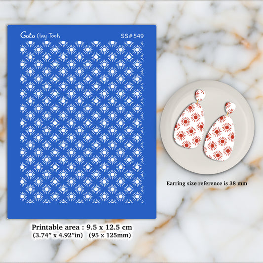 Sun Silkscreen for Polymer Clay Earring making, Clay Stencils, Clay Earring Silkscreen, Polymer Clay Supplies SS#549