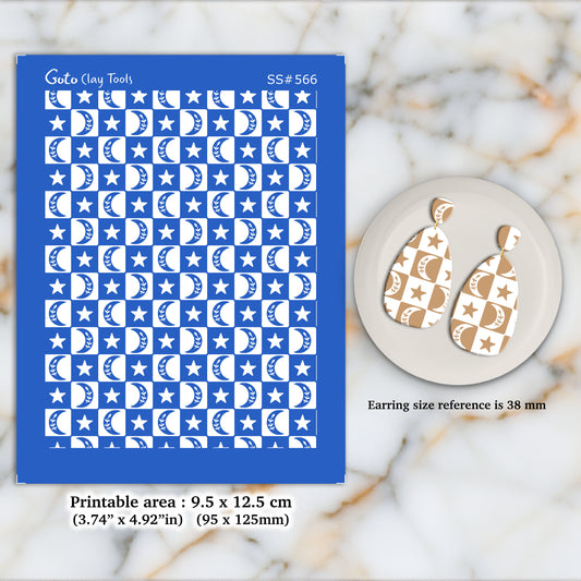 Boho Moon and Star Silkscreen for Polymer Clay Earring making, Clay Stencils, Clay Earring Silkscreen, Polymer Clay Supplies SS#566