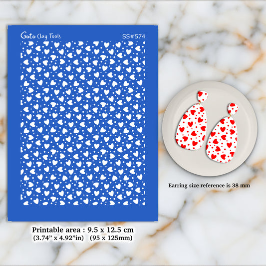 Heart pattern Silkscreen for Polymer Clay Earring making, Clay Stencils, Clay Earring Silkscreen, Polymer Clay Supplies SS#574