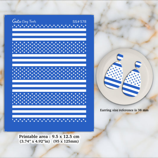 American flag Silkscreen for Polymer Clay Earring making, Clay Stencils, Clay Earring Silkscreen, Polymer Clay Supplies SS#578