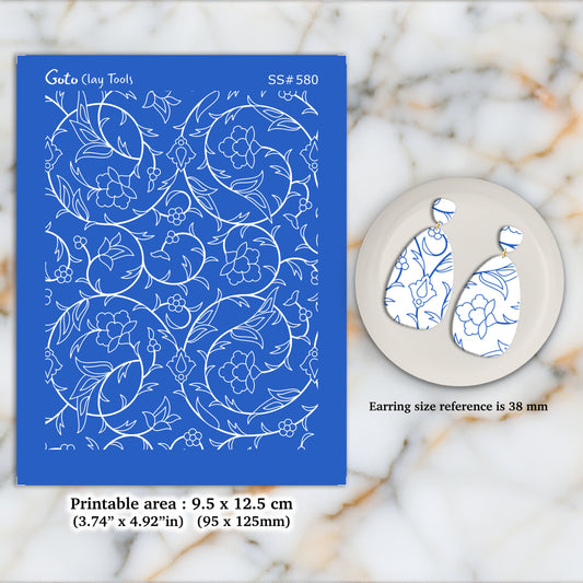 Arabesque Silkscreen for Polymer Clay Earring making, Clay Stencils, Clay Earring Silkscreen, Polymer Clay Supplies SS#580