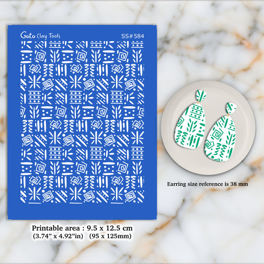 African Silkscreen for Polymer Clay Earring making, Clay Stencils, Clay Earring Silkscreen, Polymer Clay Supplies SS#584