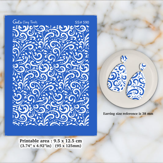 Ornamental Silkscreen for Polymer Clay Earring making, Clay Stencils, Clay Earring Silkscreen, Polymer Clay Supplies SS#590