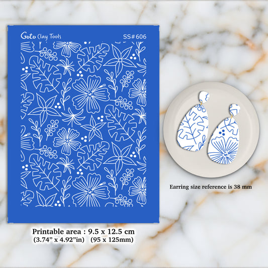 Floral Silkscreen for Polymer Clay Earring making, Clay Stencils, Clay Earring Silkscreen, Polymer Clay Supplies SS#606