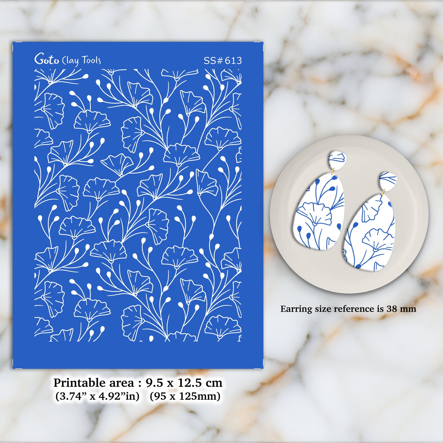 Ginkgo branches Silkscreen for Polymer Clay Earring making, Clay Stencils, Clay Earring Silkscreen, Polymer Clay Supplies SS#613