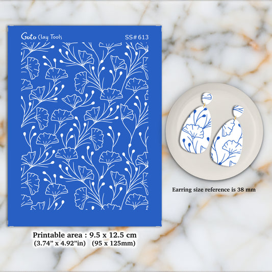 Ginkgo branches Silkscreen for Polymer Clay Earring making, Clay Stencils, Clay Earring Silkscreen, Polymer Clay Supplies SS#613