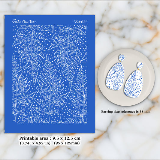Fern Silkscreen for Polymer Clay Earring making, Clay Stencils, Clay Earring Silkscreen, Polymer Clay Supplies SS#625