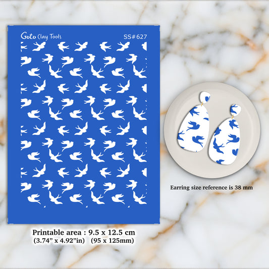 Flying birds Silkscreen for Polymer Clay Earring making, Clay Stencils, Clay Earring Silkscreen, Polymer Clay Supplies SS#627