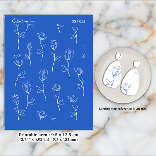 Tulips Silkscreen for Polymer Clay Earring making, Clay Stencils, Clay Earring Silkscreen, Polymer Clay Supplies SS#632