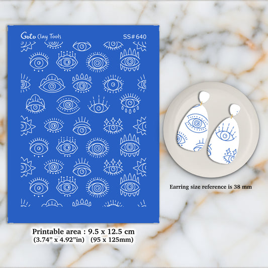 Evil eye Silkscreen for Polymer Clay Earring making, Clay Stencils, Clay Earring Silkscreen, Polymer Clay Supplies SS#640