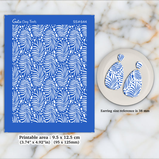 Boho Leaf pattern Silkscreen for Polymer Clay Earring making, Clay Stencils, Clay Earring Silkscreen, Polymer Clay Supplies SS#644