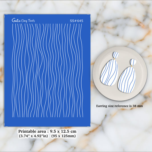 Weavy lines Silkscreen for Polymer Clay Earring making, Clay Stencils, Clay Earring Silkscreen, Polymer Clay Supplies SS#645