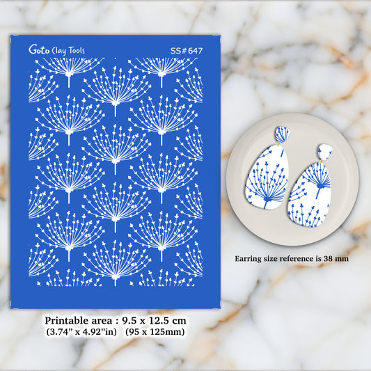 Umbel flower Silkscreen for Polymer Clay Earring making, Clay Stencils, Clay Earring Silkscreen, Polymer Clay Supplies SS#647