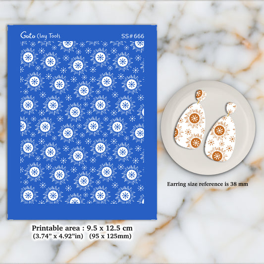Boho Star Silkscreen for Polymer Clay Earring making, Clay Stencils, Clay Earring Silkscreen, Polymer Clay Supplies SS#666