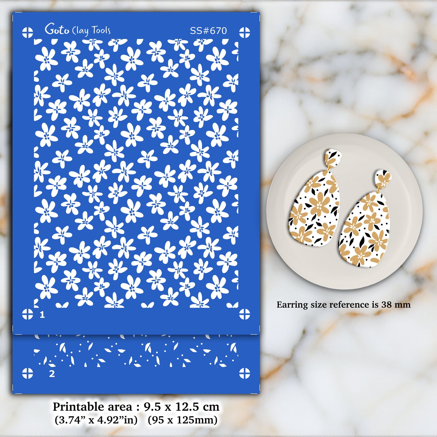 2 layers ditsy Floral Silkscreen for Polymer Clay Earring making, Clay Stencils, Clay Earring Silkscreen, Polymer Clay Supplies SS#670