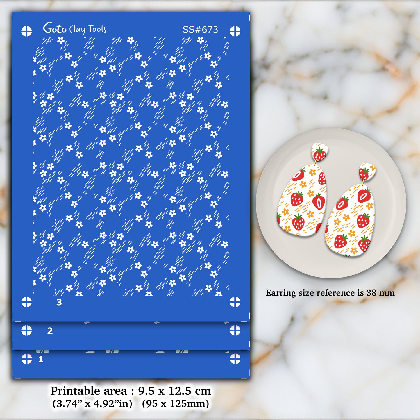 3 Layers Strawberry Silkscreen for Polymer Clay Earring making, Clay Stencils, Clay Earring Silkscreen, Polymer Clay Supplies SS#673