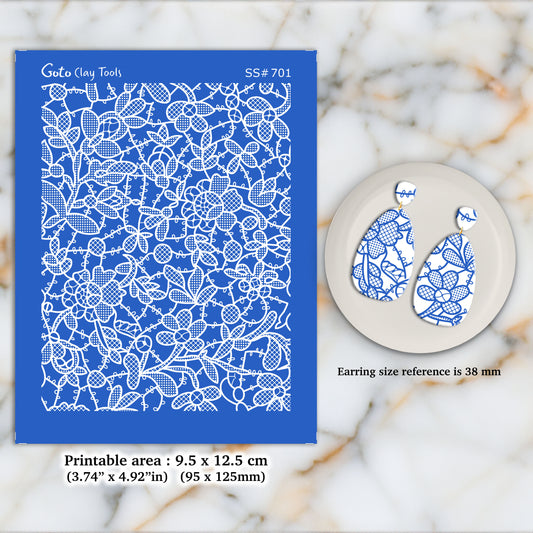 Floral lace Silkscreen for Polymer Clay Earring making, Clay Stencils, Clay Earring Silkscreen, Polymer Clay Supplies SS#701
