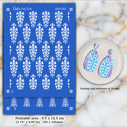 2 layers Ornamental Silkscreen for Polymer Clay Earring making, Clay Stencils, Clay Earring Silkscreen, Polymer Clay Supplies SS#702