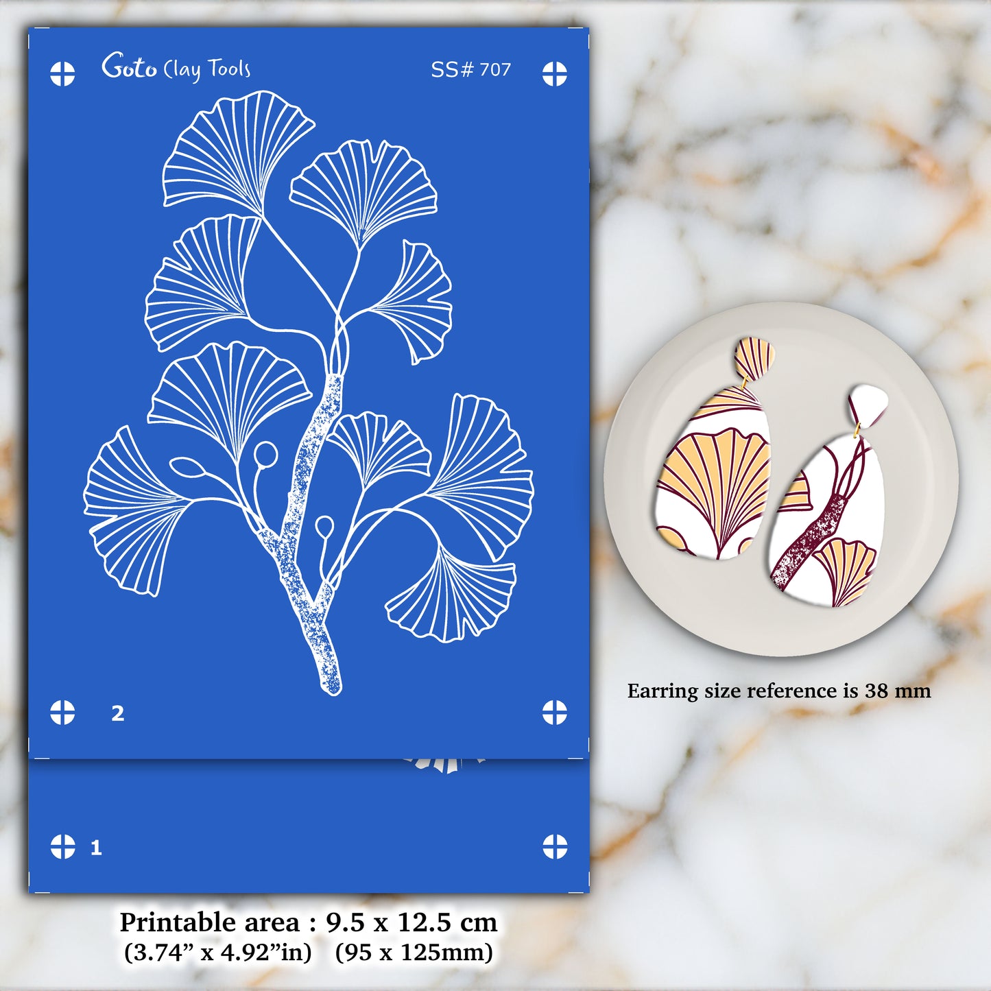 2 layers Gingko Silkscreen for Polymer Clay Earring making, Clay Stencils, Clay Earring Silkscreen, Polymer Clay Supplies SS#707