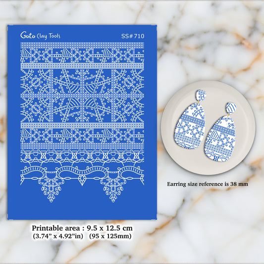 Crochet lace Silkscreen for Polymer Clay Earring making, Clay Stencils, Clay Earring Silkscreen, Polymer Clay Supplies SS#710