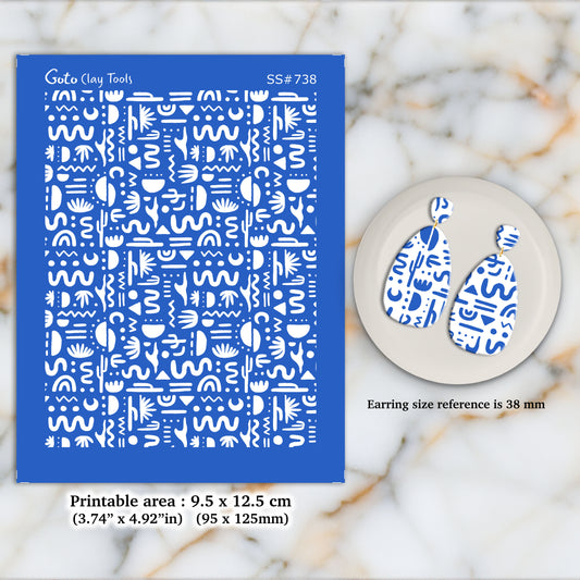 Silkscreen for Polymer Clay Earring making, Clay Stencils, Clay Earring Silkscreen, Polymer Clay Supplies SS#738