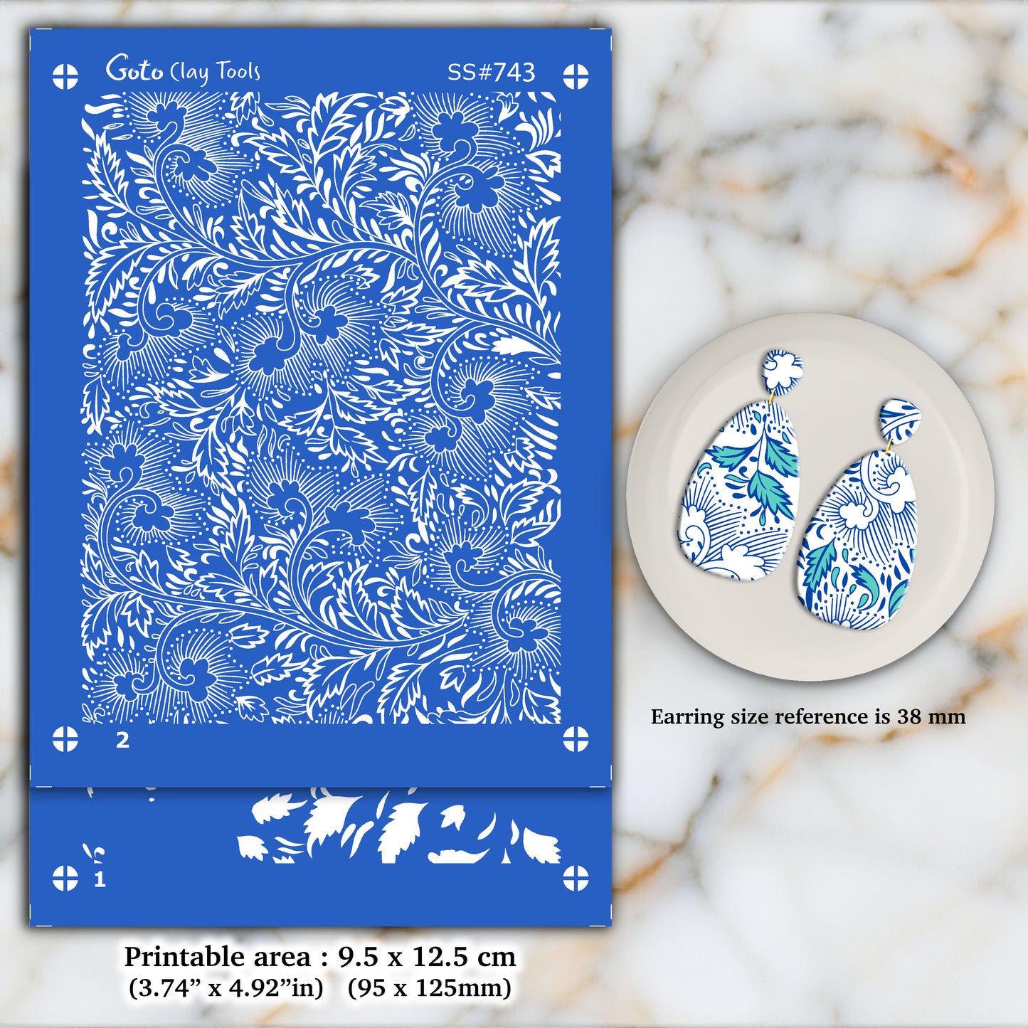 2 Layers Chinoiserie Floral Silkscreen for Polymer Clay Earring making, Clay Stencils, Clay Earring Silkscreen, Polymer Clay Supplies SS#743