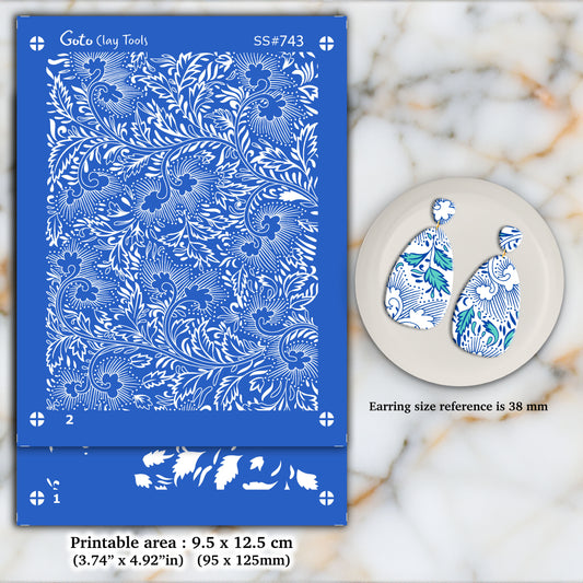 2 Layers Chinoiserie Floral Silkscreen for Polymer Clay Earring making, Clay Stencils, Clay Earring Silkscreen, Polymer Clay Supplies SS#743