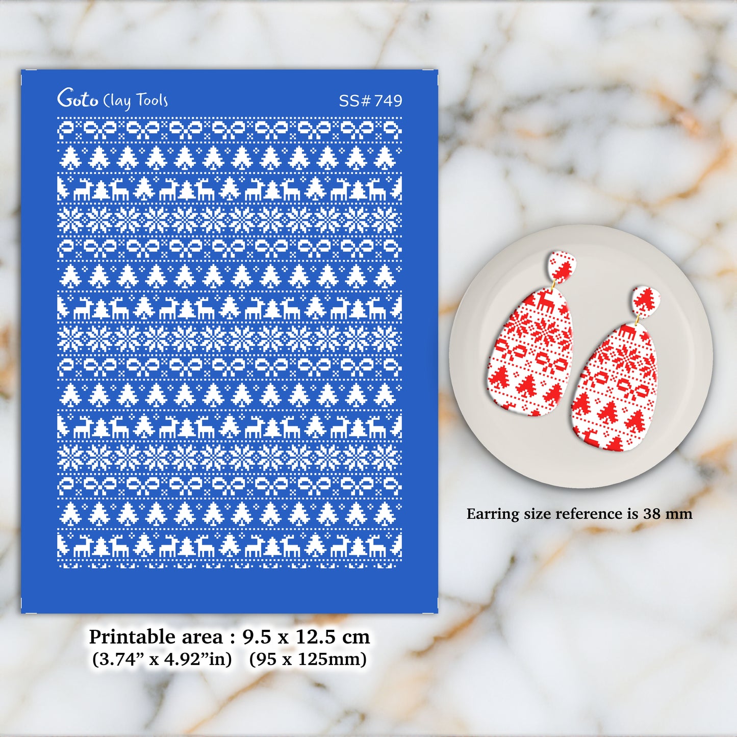 Christmas Silkscreen for Polymer Clay Earring making, Clay Stencils, Clay Earring Silkscreen, Polymer Clay Supplies SS#749-Single