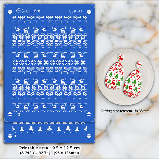 2 Layer Christmas Silkscreen for Polymer Clay Earring making, Clay Stencils, Clay Earring Silkscreen, Polymer Clay Supplies SS#749