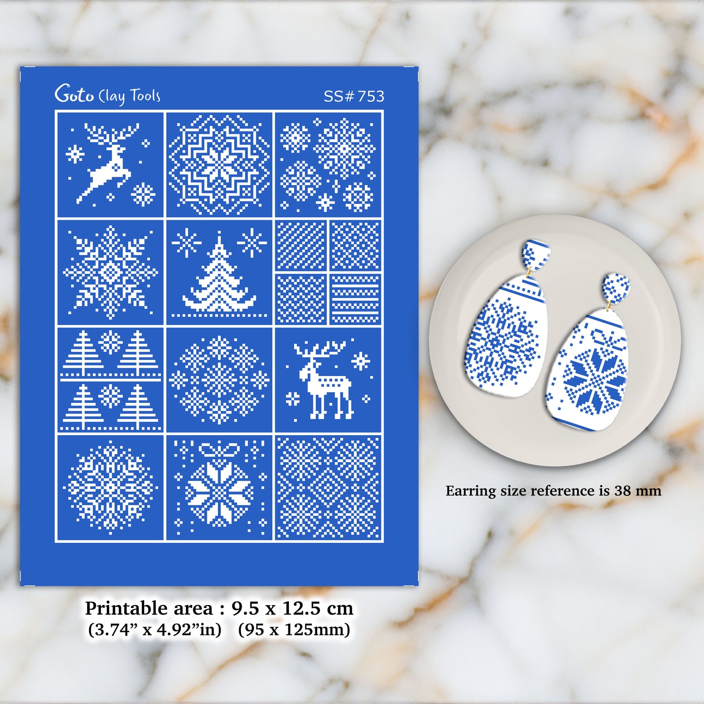 Christmas Silkscreen for Polymer Clay Earring making, Clay Stencils, Clay Earring Silkscreen, Polymer Clay Supplies SS#753