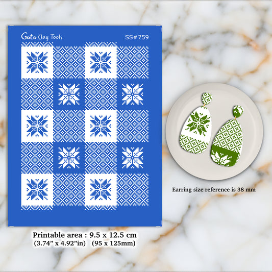 Cross stitch Christmas Silkscreen for Polymer Clay Earring making, Clay Stencils, Clay Earring Silkscreen, Polymer Clay Supplies SS#759