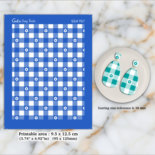 Christmas gingham Silkscreen for Polymer Clay Earring making, Clay Stencils, Clay Earring Silkscreen, Polymer Clay Supplies SS#767