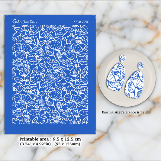 Rose Crochet Silkscreen for Polymer Clay Earring making, Clay Stencils, Clay Earring Silkscreen, Polymer Clay Supplies SS#770