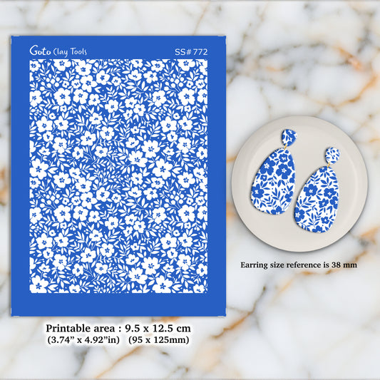Ditsy Floral Silkscreen for Polymer Clay Earring making, Clay Stencils, Clay Earring Silkscreen, Polymer Clay Supplies SS#772