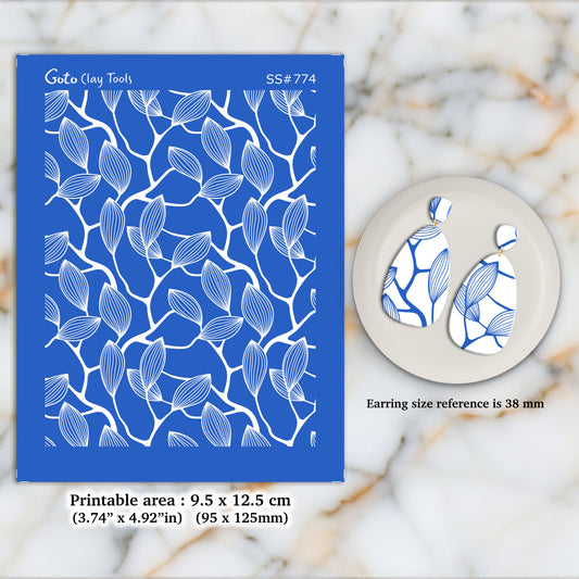 Leaf Silkscreen for Polymer Clay Earring making, Clay Stencils, Clay Earring Silkscreen, Polymer Clay Supplies SS#774