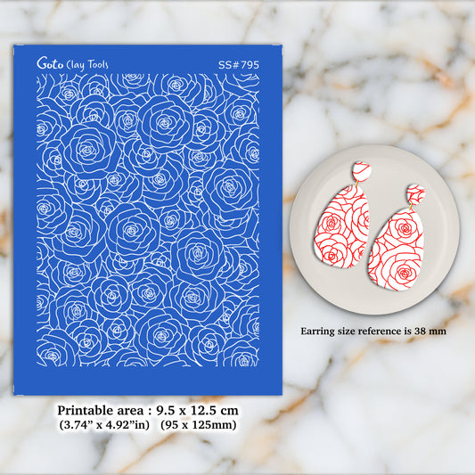Rose Silkscreen for Polymer Clay Earring making, Clay Stencils, Clay Earring Silkscreen, Polymer Clay Supplies SS#795