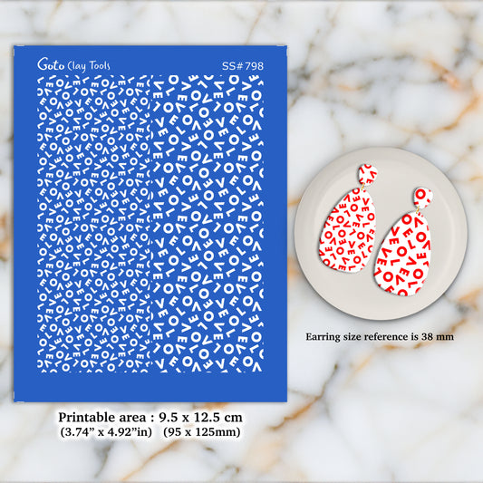 Random Love letters Silkscreen for Polymer Clay Earring making, Clay Stencils, Clay Earring Silkscreen, Polymer Clay Supplies SS#798