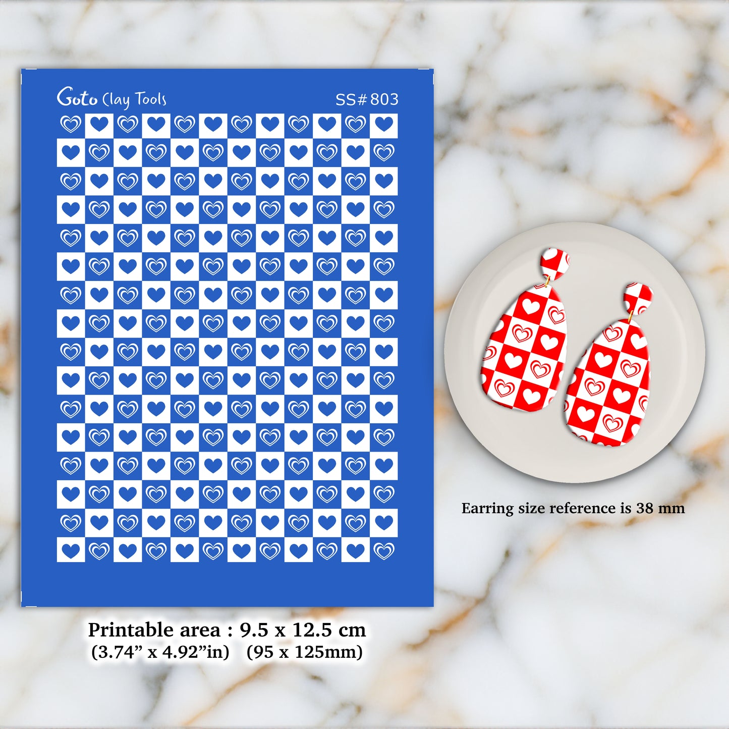 Checkered heart Silkscreen for Polymer Clay Earring making, Clay Stencils, Clay Earring Silkscreen, Polymer Clay Supplies SS#803