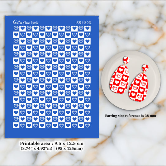 Checkered heart Silkscreen for Polymer Clay Earring making, Clay Stencils, Clay Earring Silkscreen, Polymer Clay Supplies SS#803