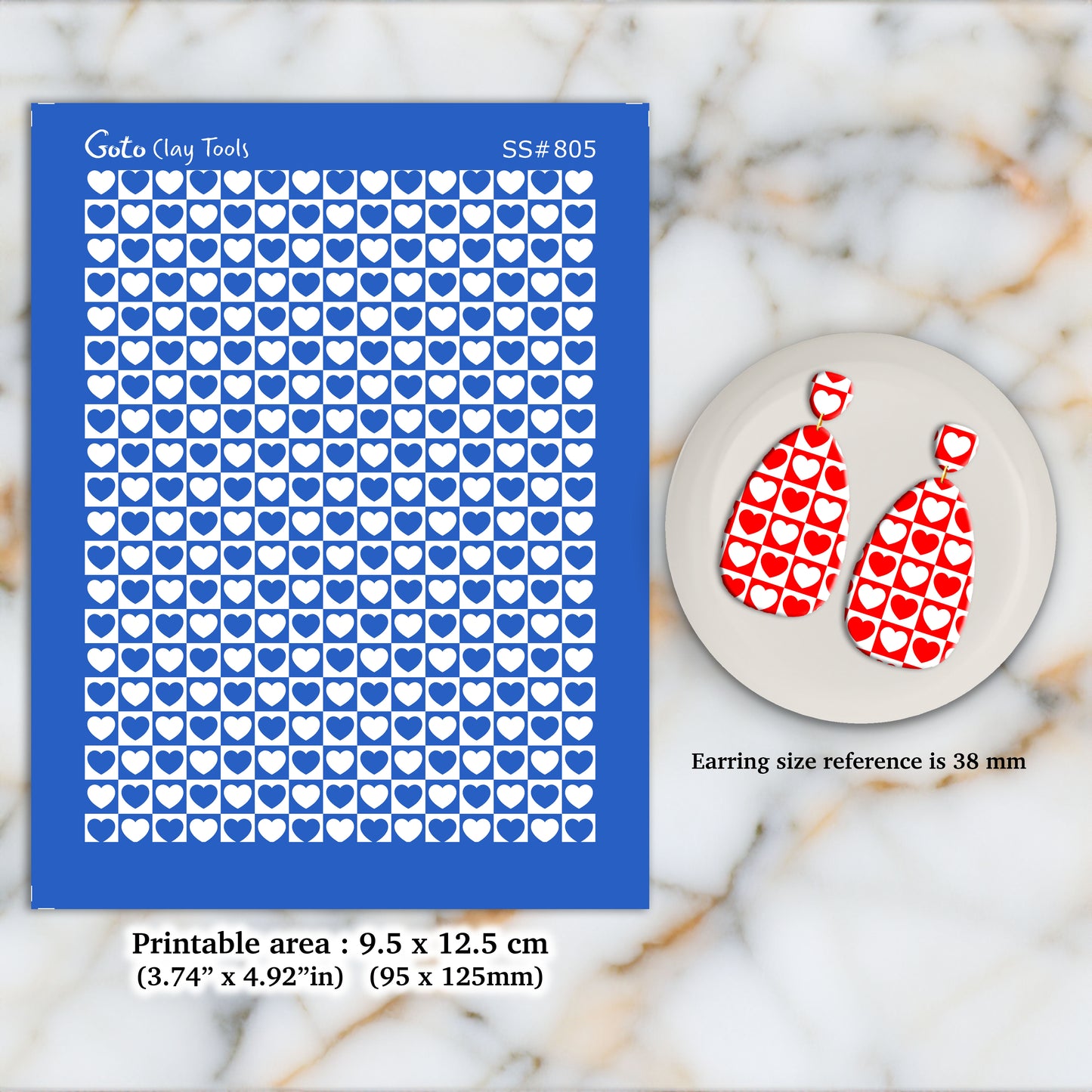 Heart Checkered Silkscreen for Polymer Clay Earring making, Clay Stencils, Clay Earring Silkscreen, Polymer Clay Supplies SS#805