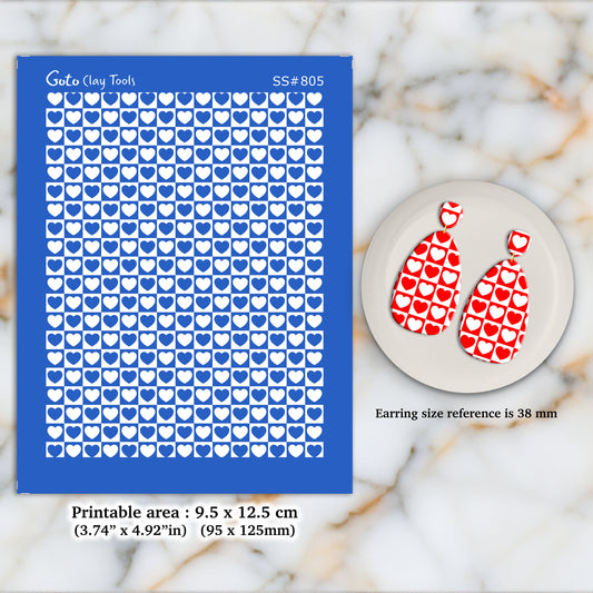 Heart Checkered Silkscreen for Polymer Clay Earring making, Clay Stencils, Clay Earring Silkscreen, Polymer Clay Supplies SS#805