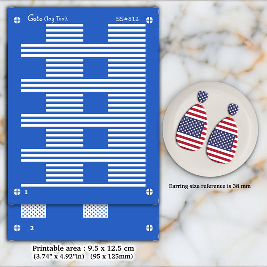 2 Layers American Flag Silkscreens for Polymer clay jewellery, 4th of July Silkscreen SS#812