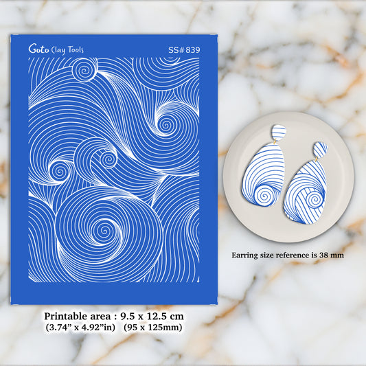 Waves contour Silkscreen for Polymer Clay Earring making, Clay Stencils, Clay Earring Silkscreen, Polymer Clay Supplies SS#839